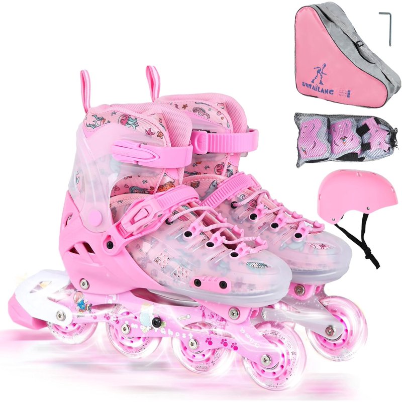 Kids Adjustable Inline Skates with Light-Up Wheels & Protective Gear Set