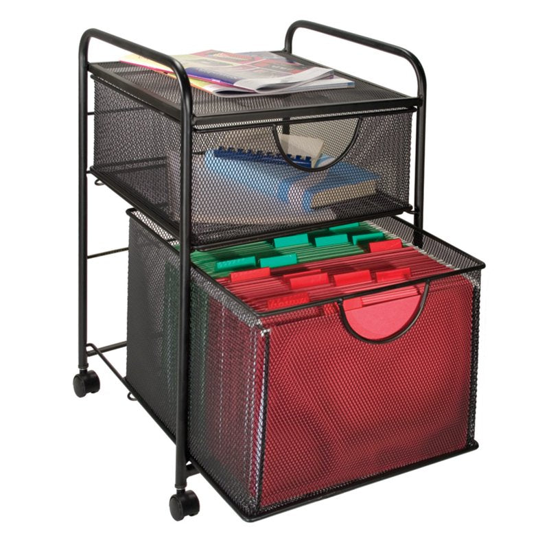 Mesh Hanging File and Storage Cart with Drawer for Office Organization