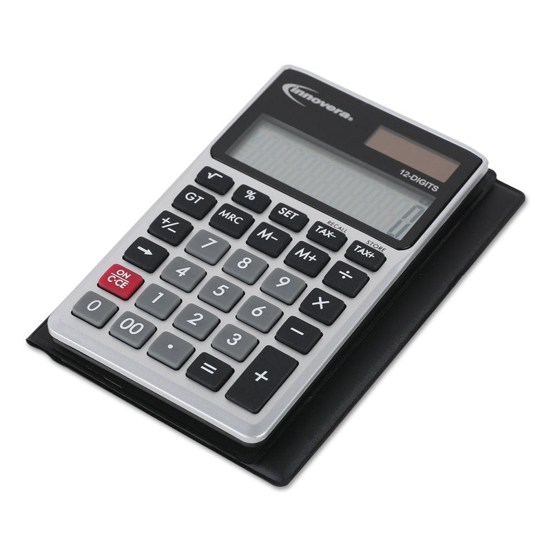 12-Digit LCD Handheld Calculator with Protective Case - Dual Solar Battery Power