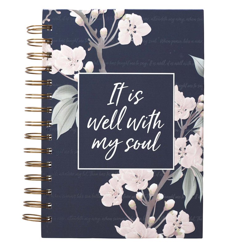 Inspirational Navy Blue Floral Spiral Journal Notebook with 192 Ruled Pages