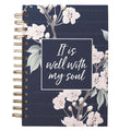 Inspirational Navy Blue Floral Spiral Journal Notebook with 192 Ruled Pages