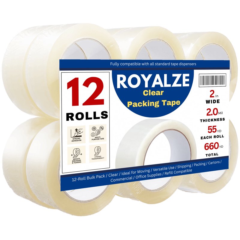Heavy-Duty Clear Packing Tape 1.88 in x 54.6 yd 12-Pack for Shipping & Moving