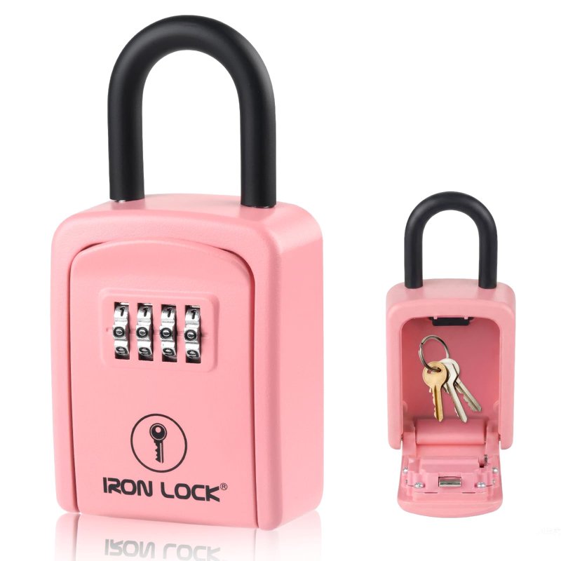 Portable Key Lock Box with U Shackle and Combination Lock - Waterproof Metal Safe for Outside Use