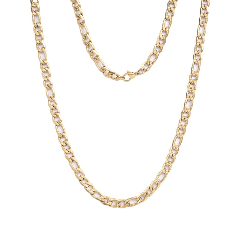 Men's 18K Gold Plated Diamond Cut Figaro Chain Necklace - Stainless Steel, Luxury