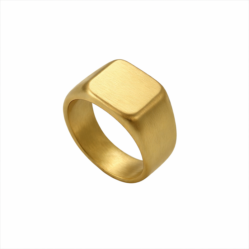 Men's 18K Gold Plated Signet Ring Stainless Steel Jewelry Gift