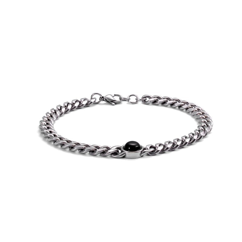 Men's Black Onyx Cuba Link Chain Bracelet - Stainless Steel, Durable & Tarnish-Resistant
