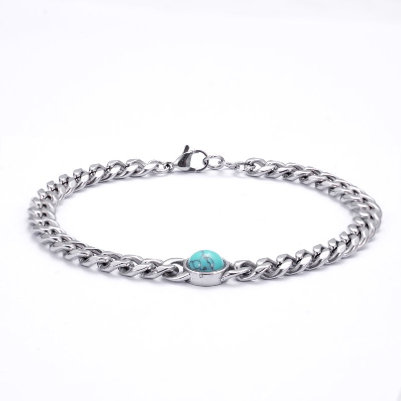 Men's Stainless Steel Turquoise Cuban Link Bracelet - Durable Jewelry Accessory