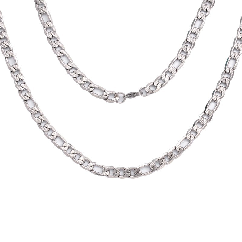 Men's Stainless Steel Diamond Cut Figaro Chain Necklace - Durable & Tarnish-Resistant