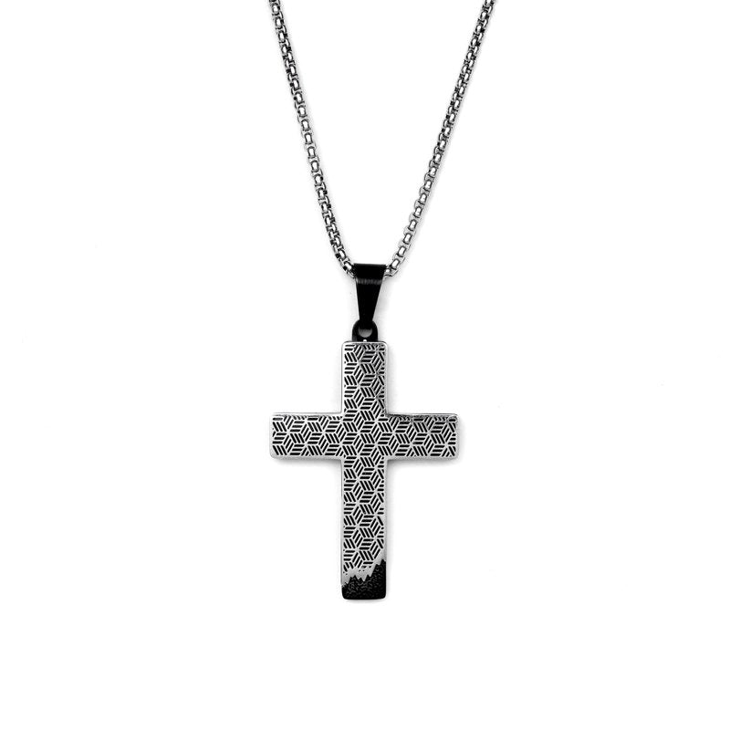 Men's Stainless Steel Cross Pendant Necklace with Drip Design