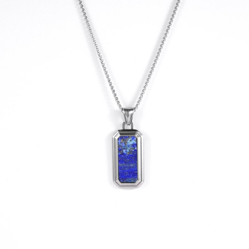 Lapis Lazuli Bead Pendant Necklace with Stainless Steel Chain – Natural Gem Jewelry