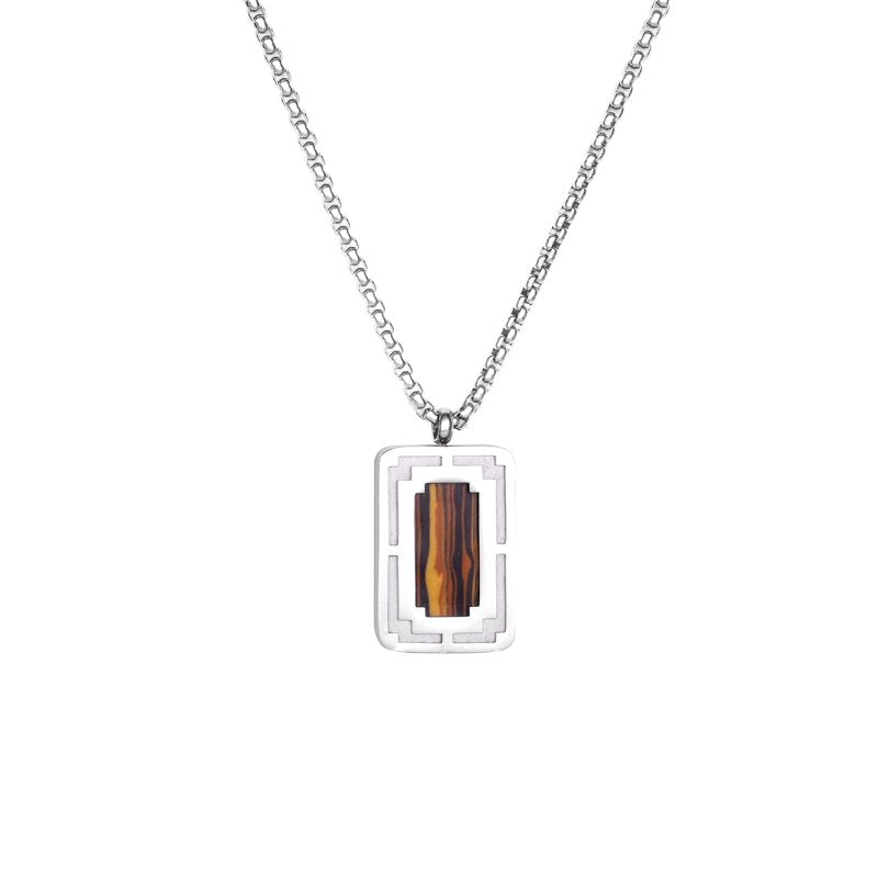 Men's Tiger Eye Pendant Necklace Stainless Steel Natural Gemstone Jewelry