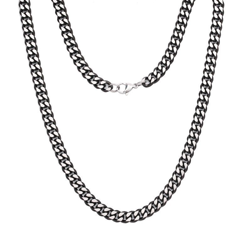 Men's Two-Tone Black Cuban Link Necklace Stainless Steel Bold Chain Jewelry