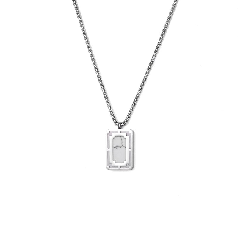 Men's White Marble Pendant Necklace Stainless Steel Jewelry