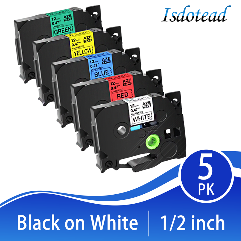 Laminated Label Tape Set for Brother P-Touch - 6 Colors, 12mm, Waterproof & Easy Peel