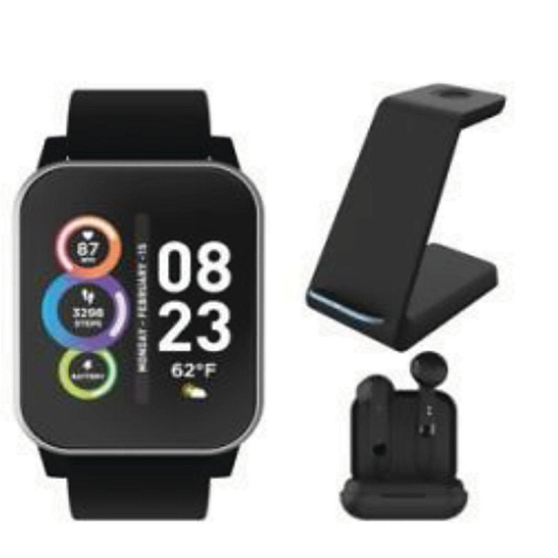 Unisex Smartwatch with Bluetooth Earbuds & Charging Station - Fitness & Health Tracker