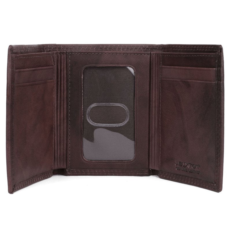 Men's Leather Hunt Three-Fold Wallet with Card Slots & ID Window