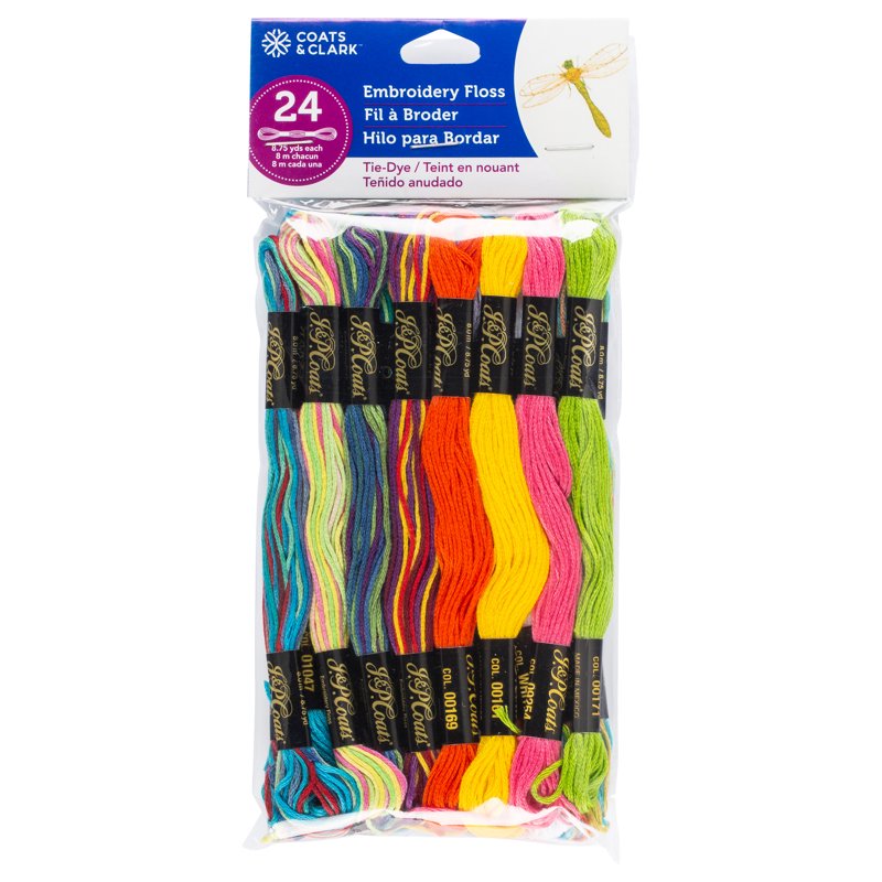 Tie-Dye Embroidery Floss Set - 24 Neon Colors, 8.75 Yards Each