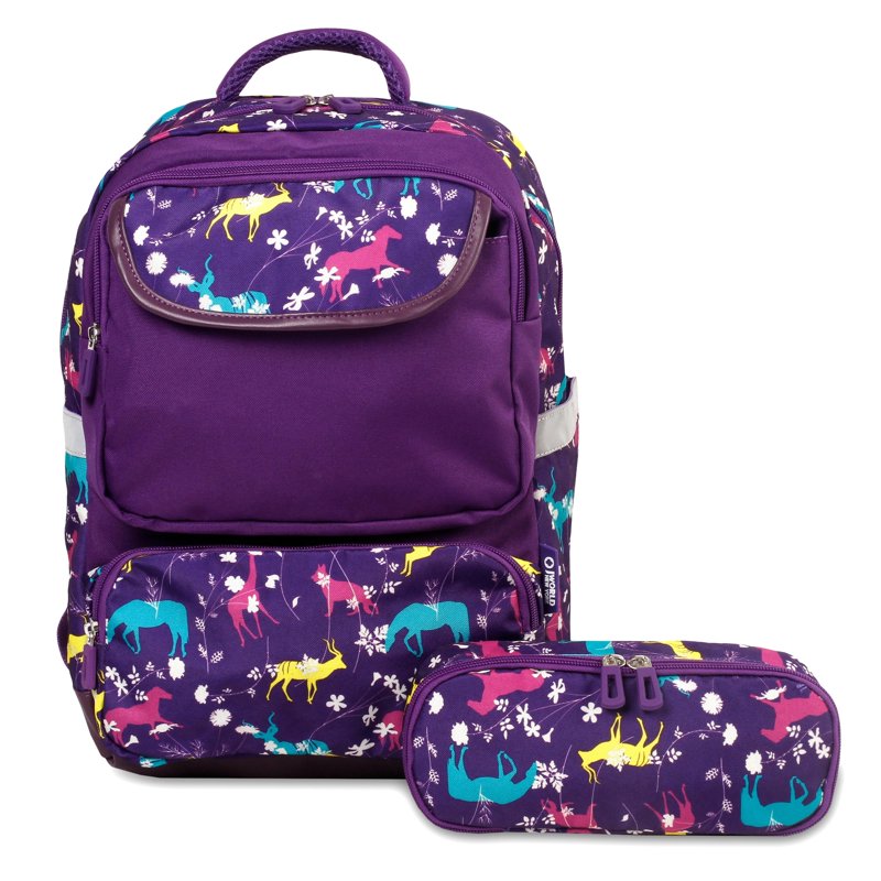Kids' 15-Inch School Backpack with Pencil Case - Safari Pattern