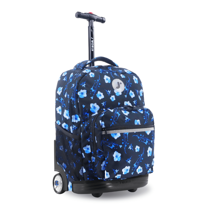 Girls 18-Inch Rolling Backpack for School and Travel - Night Bloom