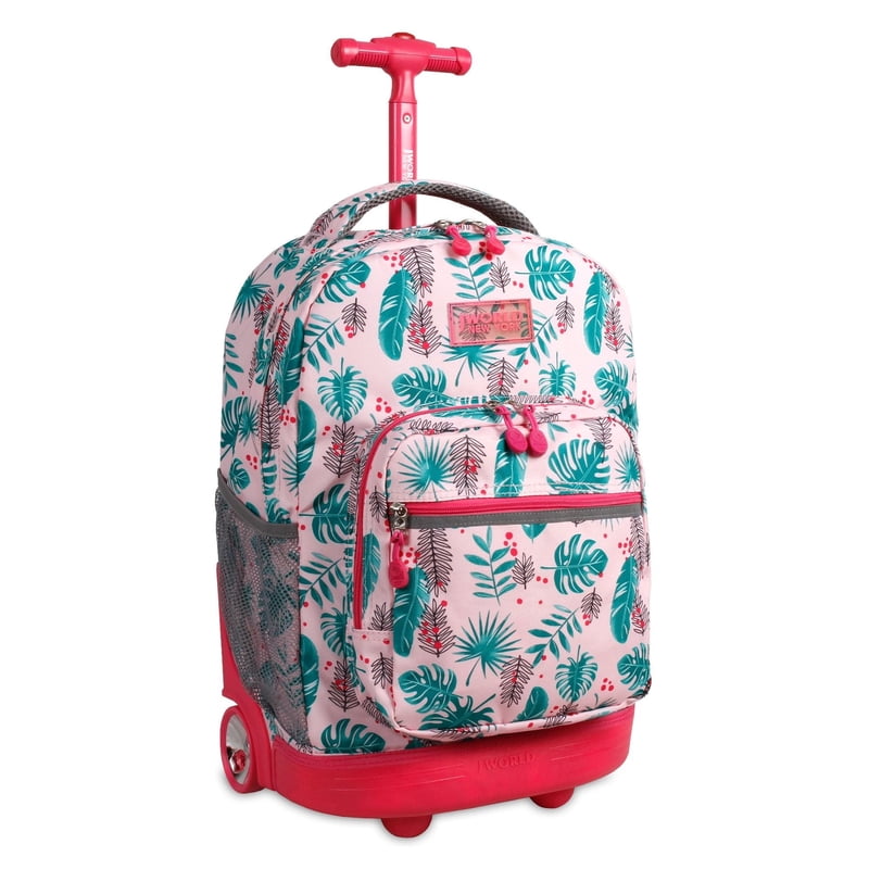 Girls 18-Inch Rolling Backpack with Wheels for School & Travel - Palm Leaves Pattern