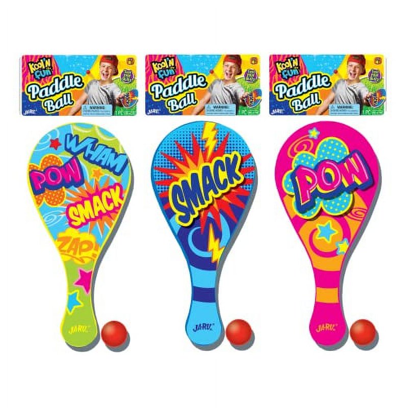 Ja-Ru Paddle Ball Set - 3 Multicolor Paddles with String, Neon Variation
