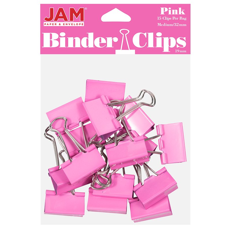 Colorful Binder Clips - Medium 1.25 Inch Pink, 15 Pack Office Organizer