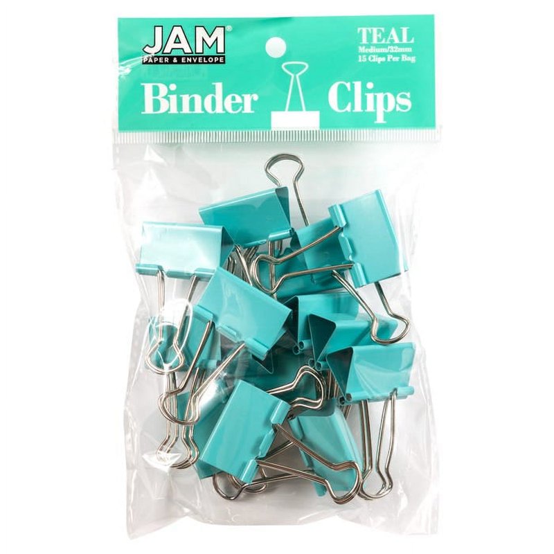 Colorful Binder Clips 1.25 Inch Teal Blue Pack of 15 Office Organizer Clips