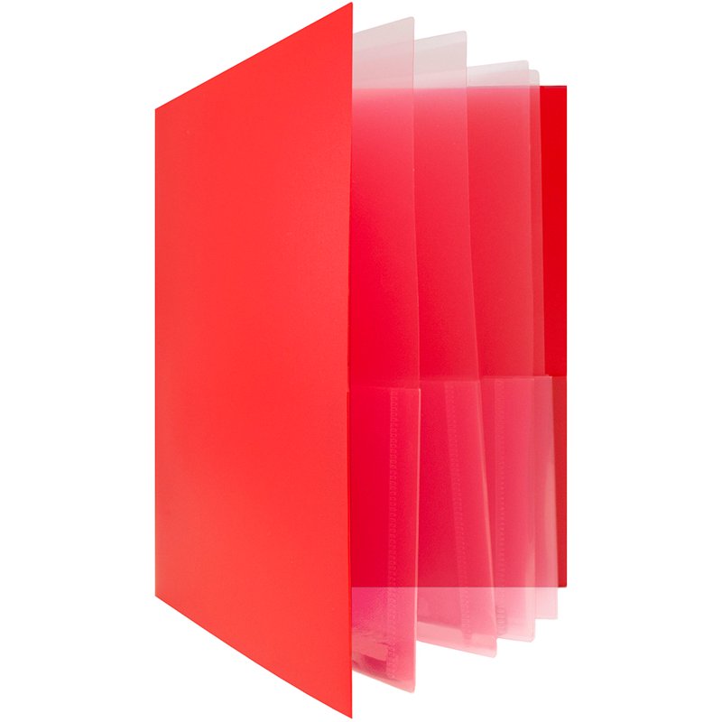 Heavy Duty Plastic Multi Pocket Folder - 10 Pockets, Red, 9x12 Inches