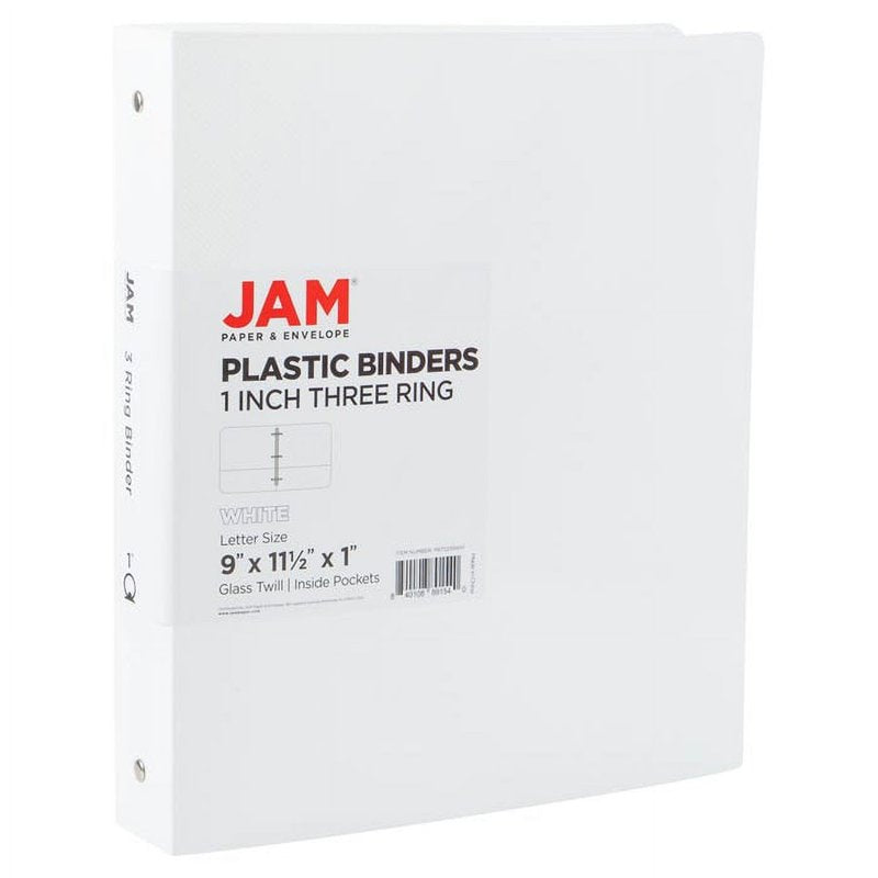1 Inch Plastic Binder with Metal Rings - White, 11.5 x 10.25 Inches