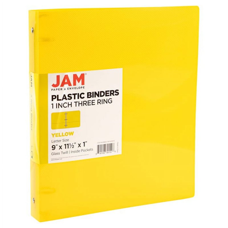 1 Inch Yellow Plastic Binder - 3 Ring Office Organizer, 11.5 x 10.25