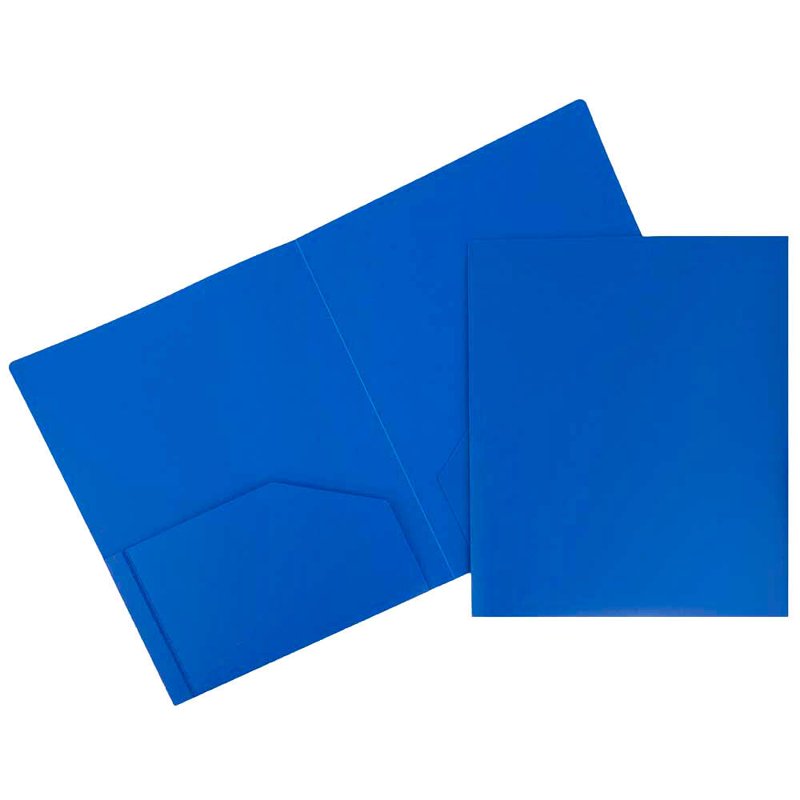 Heavy Duty Plastic Pocket Folders - Blue, 3 Pack, 2 Pockets Each, 9.5 x 11.625 Inches