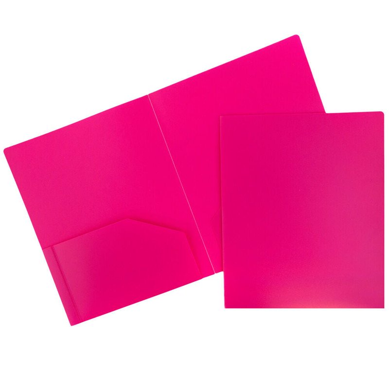 Heavy Duty Plastic Pocket Folders - Fuchsia Hot Pink, 3 Pack