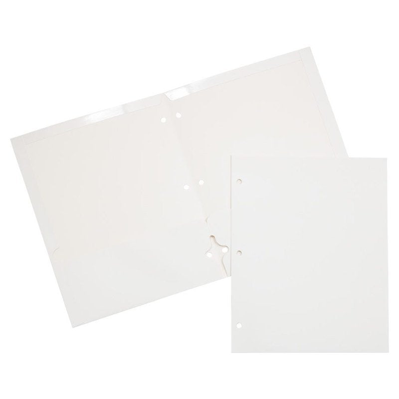 White Laminated Pocket Folder with 3-Hole Punch - 3 Pack