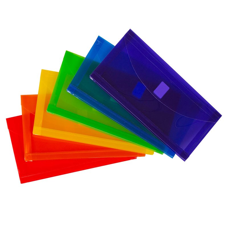 Plastic Envelopes #10 Assorted 6-Pack with Button & VELCRO Closure