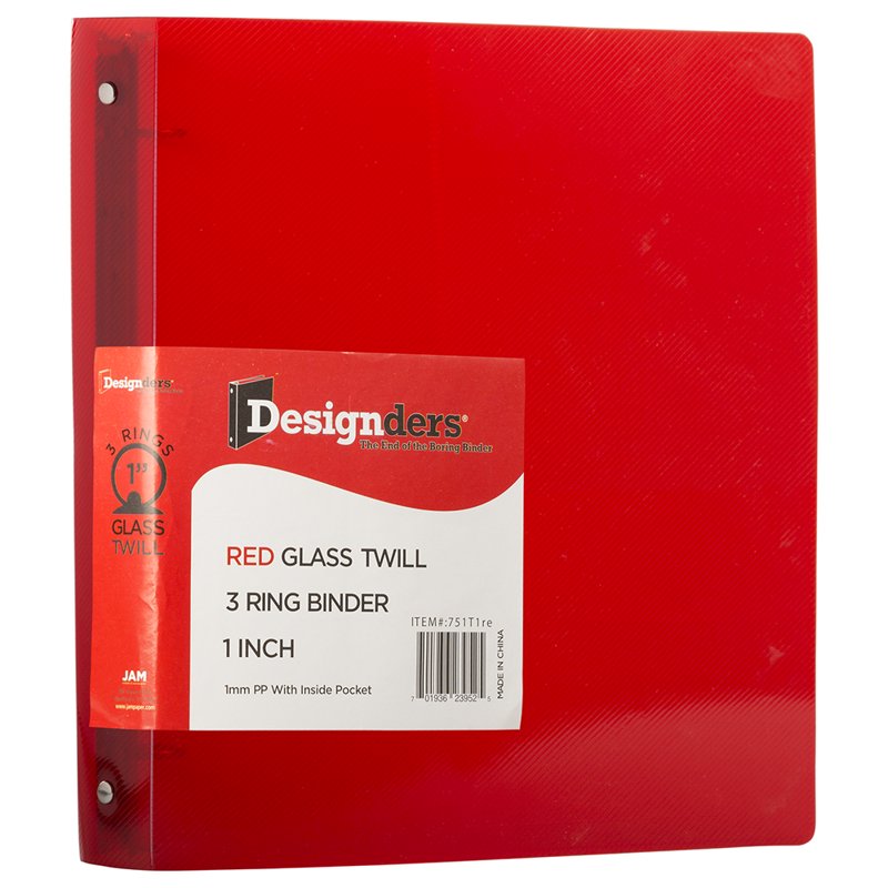 1 Inch Plastic Three Ring Binder with Metal Rings - Red, 10.4 x 11.6 inches