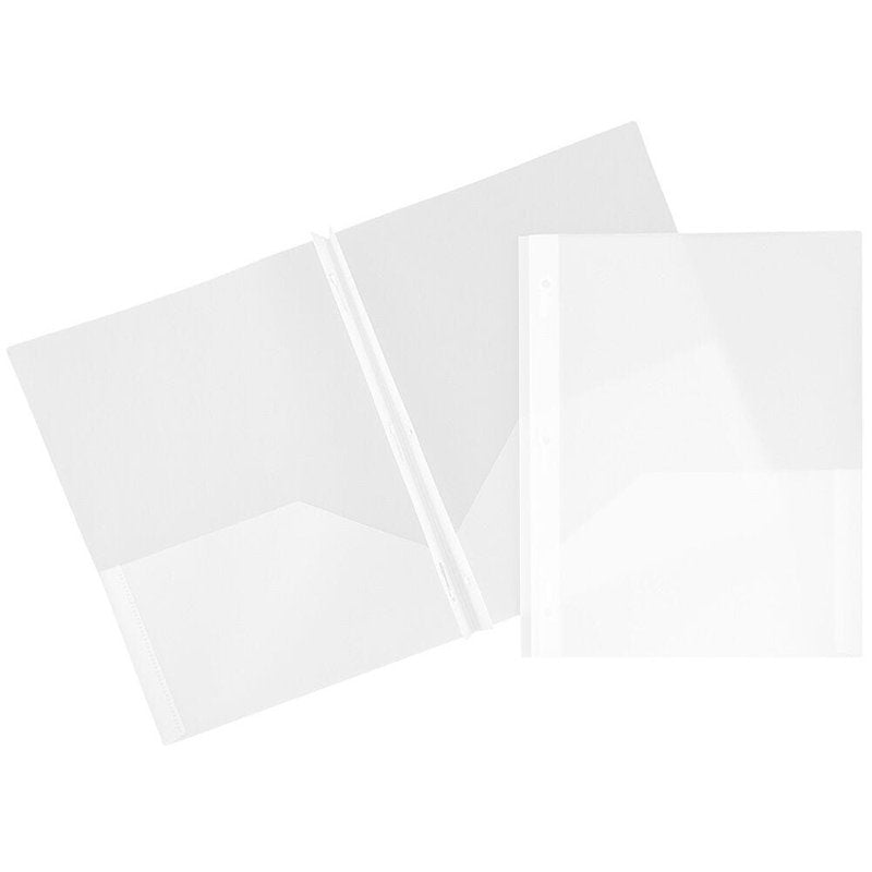 Plastic Pocket Folders with Metal Prongs & Clasps - 3 Pack, 9.5 x 11.5 Inches, Clear