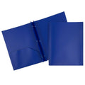 Blue Plastic 2-Pocket Folder with Metal Prongs & Business Card Slot, 3 Pack
