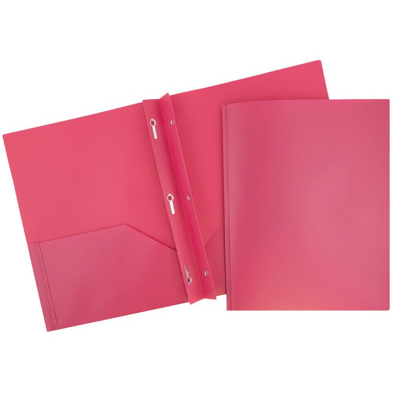 Plastic Pocket Folder with Clasp Fastener - Fuchsia Pink, 3 Pack