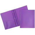 Plastic Pocket Folders with Metal Clasps - 2 Pockets, 3 Pack, Purple