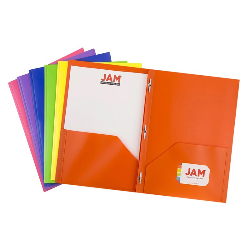 2-Pocket Plastic Folder with Clasps - Assorted Colors, 9.5 x 11.75 Inches, Pack of 6