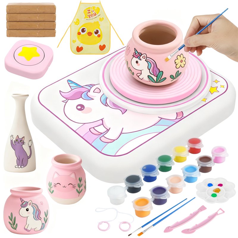 Kids Pottery Wheel Kit with Air-Dry Clay and Creative Tools - Suitable for Ages 6-12