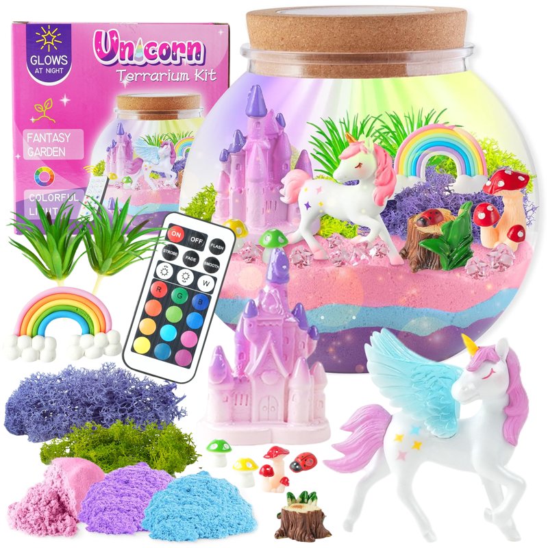 Unicorn Terrarium Crafts Kit for Girls - DIY Fairyland Night Light, Unicorn Decorations & Accessories