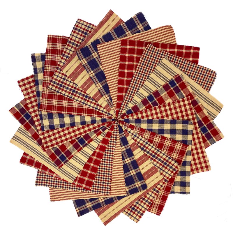 American Heritage Plaid Quilt Squares Charm Pack - 40 Premium Cotton Fabrics