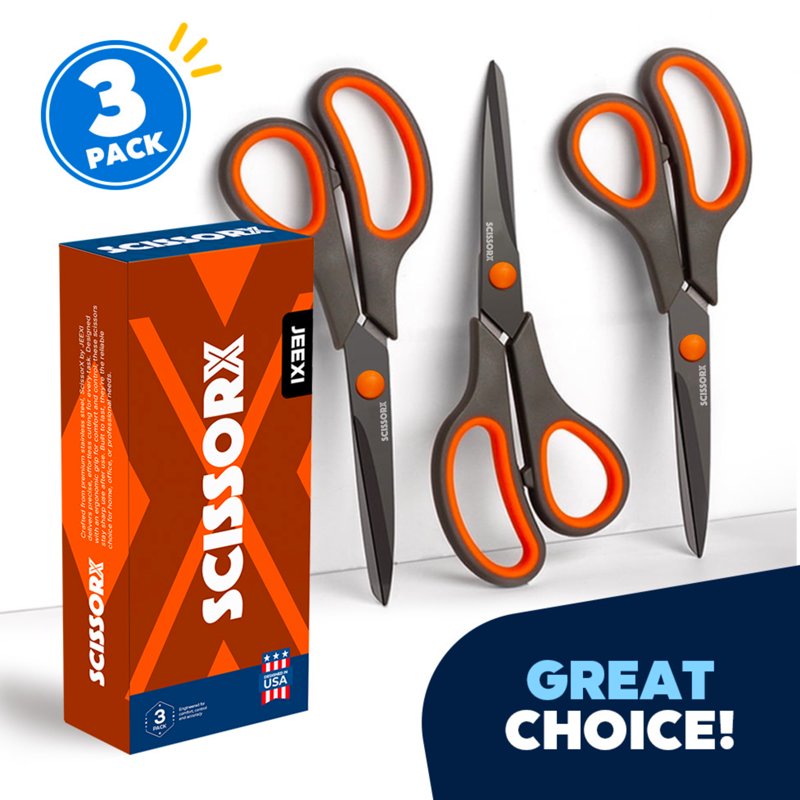 8-Inch Titanium Non-Stick Scissors - Heavy Duty Craft & Office Shears (3 Pack)
