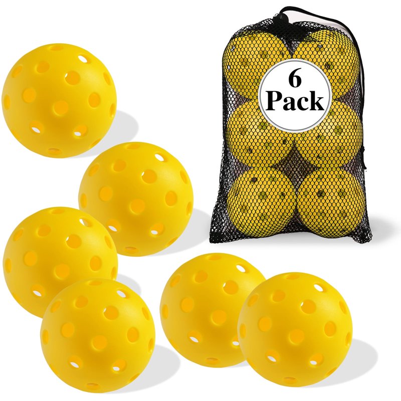 Pickleball Balls 6-Pack Outdoor, 74mm 26g | 40-Hole High Durability Yellow Set