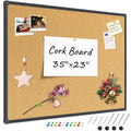 Large Cork Board Bulletin Board for Wall 35x23 Inches with Black Aluminum Frame Office Home