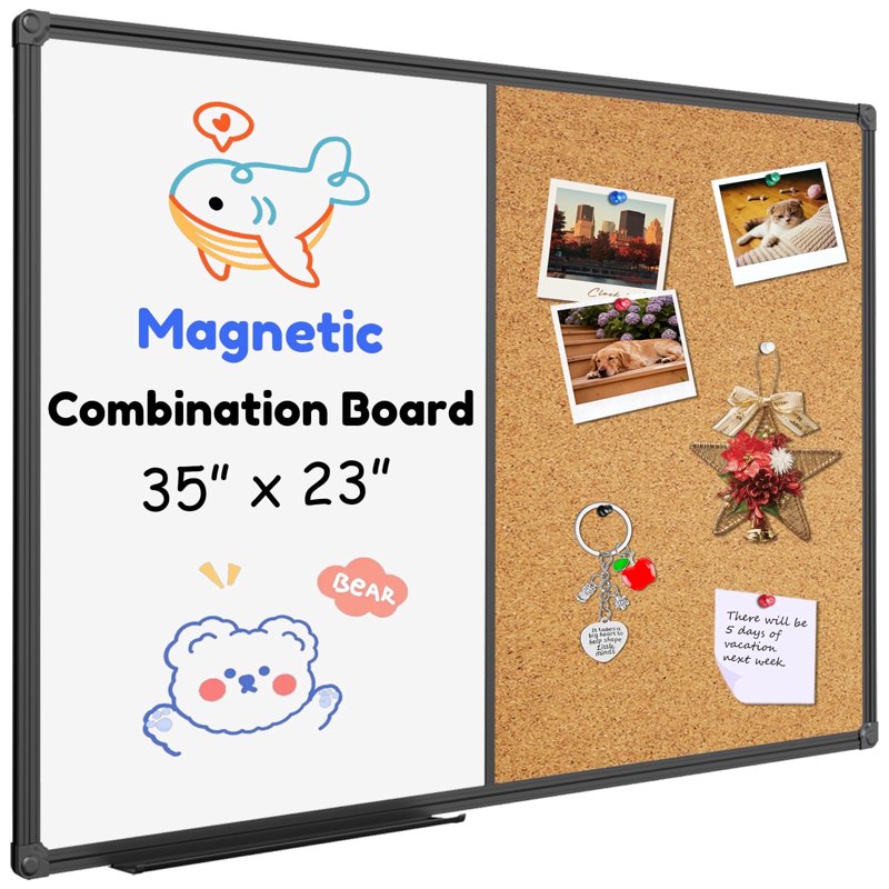 Magnetic Whiteboard and Cork Board Combo - 35x23 Wall Bulletin & Dry Erase Board