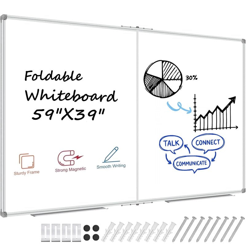 Large Foldable Magnetic Whiteboard 59x39 Inches with Aluminum Frame for Office Home School