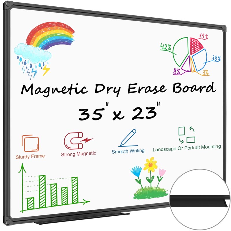 Magnetic Dry Erase Whiteboard - 35 x 23 Inches, Whiteboard with Aluminum Frame for Home Office School