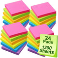 Multicolor Sticky Notes Set - 24 Pads, 1200 Sheets, 3x3 Inch Self-Stick Notes for Office & Home